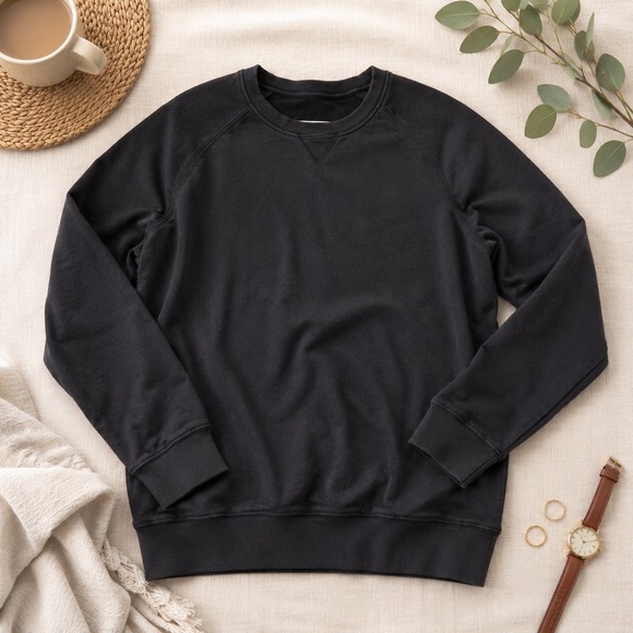 Pact Tops - Pact Organic Cotton French Terry Sweatshirt Black Crew Neck Womens Medium